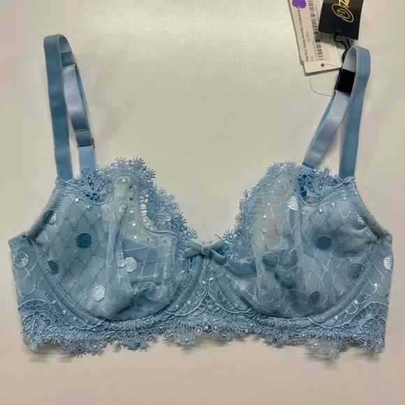 NWT Journelle Dita Von Teese Vedette Underwire Lace Sheer Bra Ice Blue 32D - Picture 7 of 13